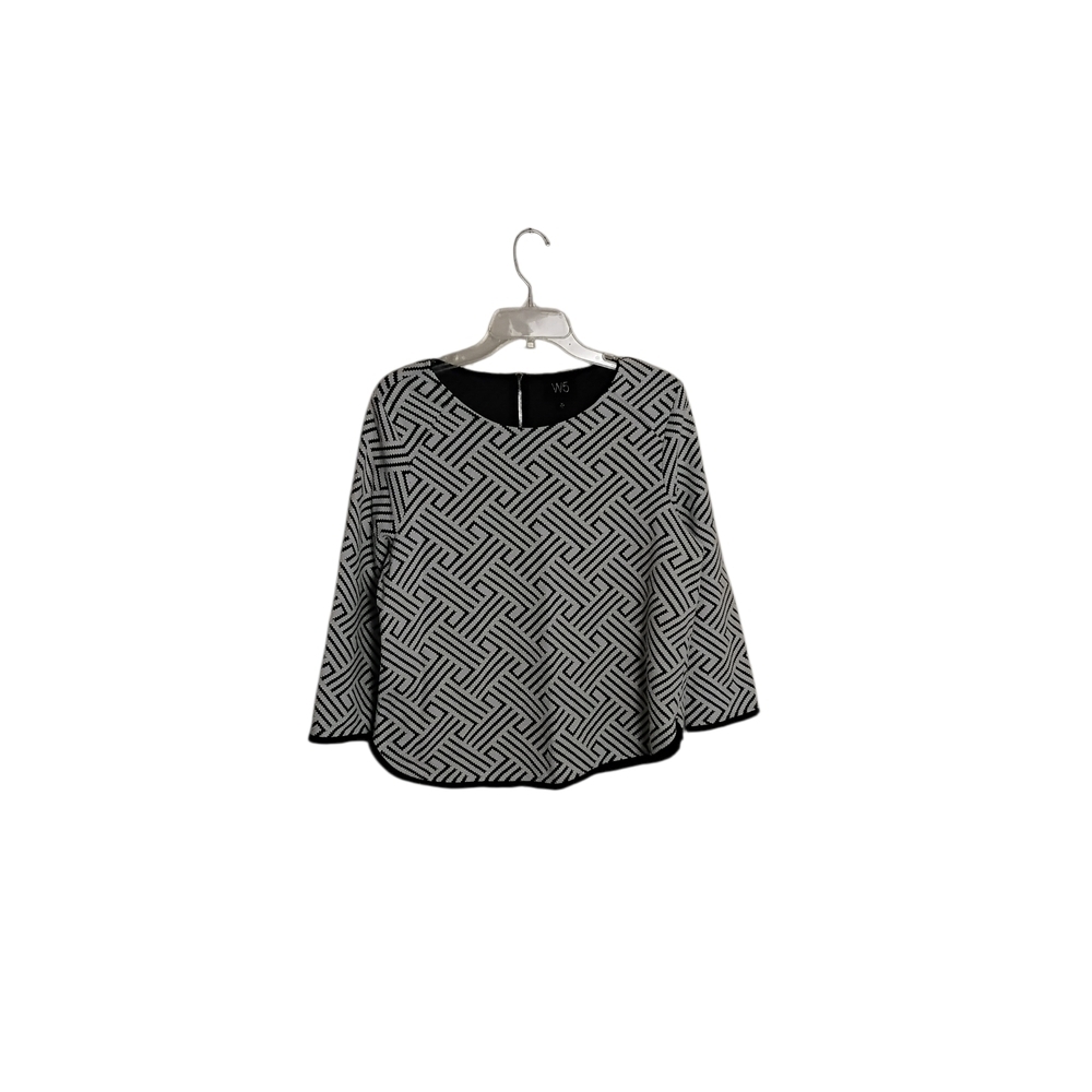 W5 Black & White Geometric Print Knit Top Size M 3/4 Sleeve Modern Chic